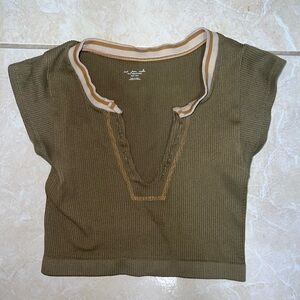 Out From Under Olive Crop Top with Tan Accents